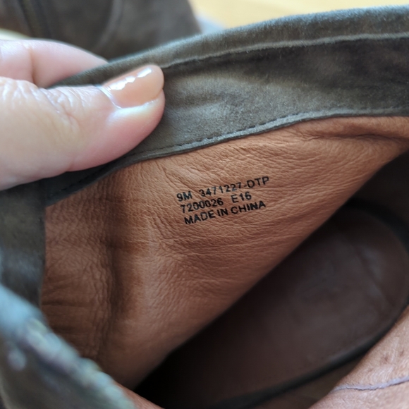 Frye Brown Peep Toe Bootie Black Suede Sz 9 Stack Heels - Picture 8 of 12